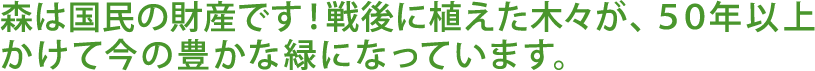 i森は国民の財産です！戦後に植えた木々が、５０年以上かけて今の豊かな緑になっています。