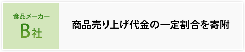 食品メーカーB社 商品売り上げ代金の一定割合を寄附